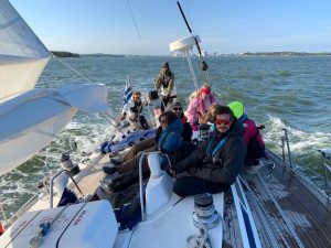 Adventure education students sailing on the north sea